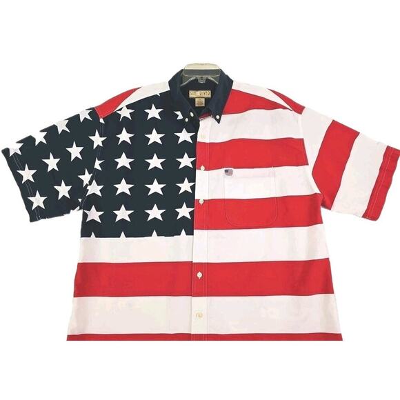 Vntg. American Flag Short Sleeve Buttons Shirt~Mens Size L~Sun River Clothing Co - Picture 11 of 11